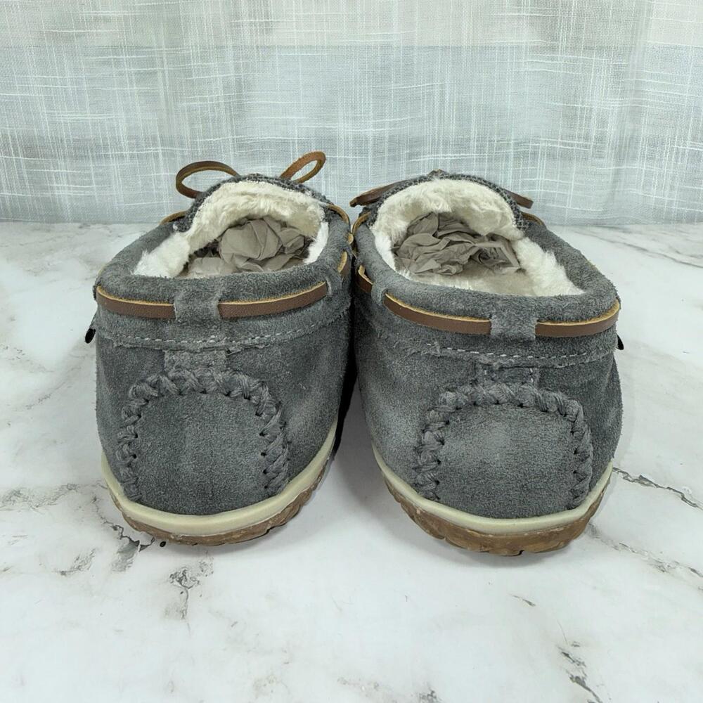 Minnetonka Tilia Moccasin Slippers Gray Suede Cozy Cottagecore Slip On Sz8 EUC - Picture 7 of 9